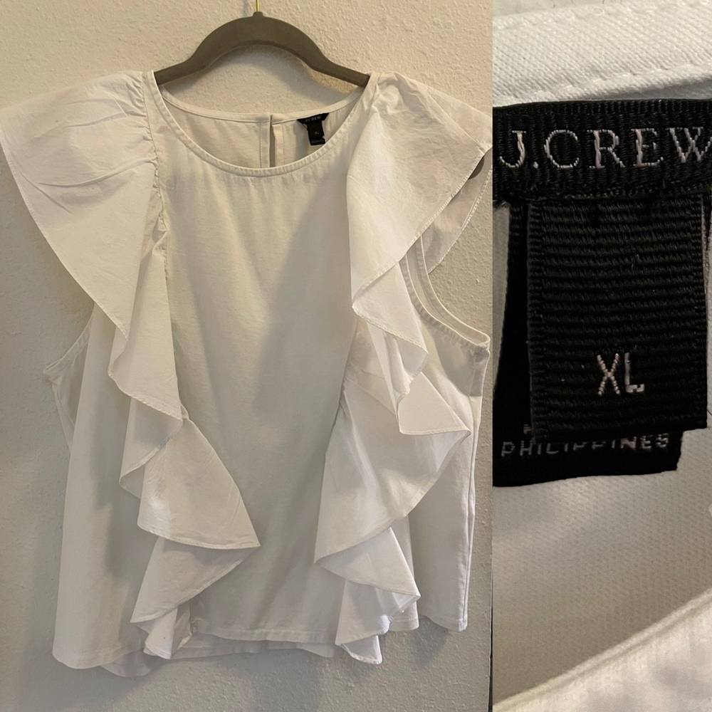 Jcrew G5502 white ruffle cotton sleeveless blouse